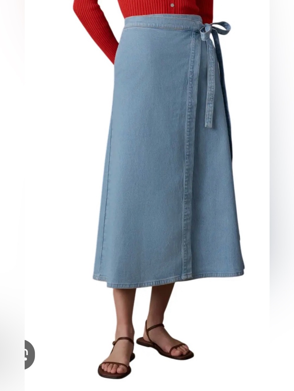 Faherty Light Blue Denim Wrap Maxi Skirt with Side Tie Jean Western Classic